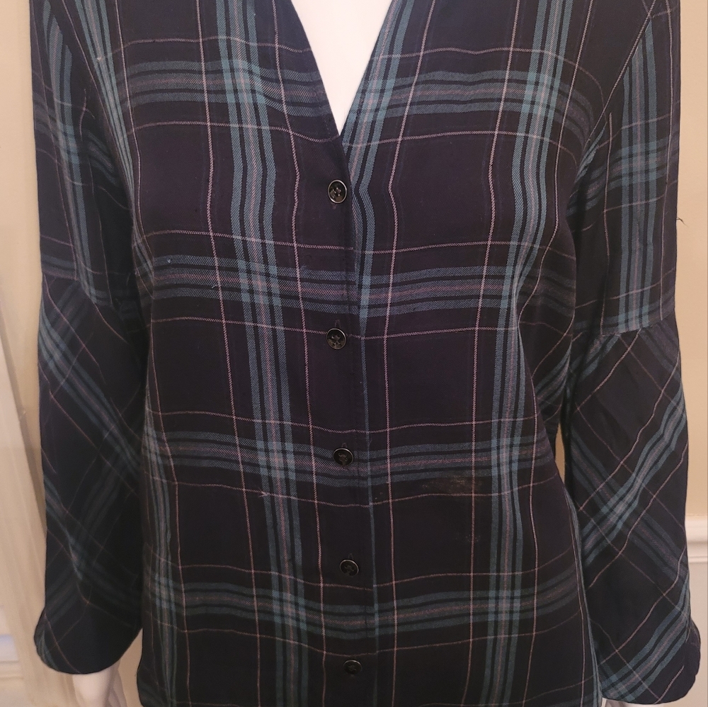 CABI  Big Sur 3769 Green Tartan Plaid Shirt Top Size Small